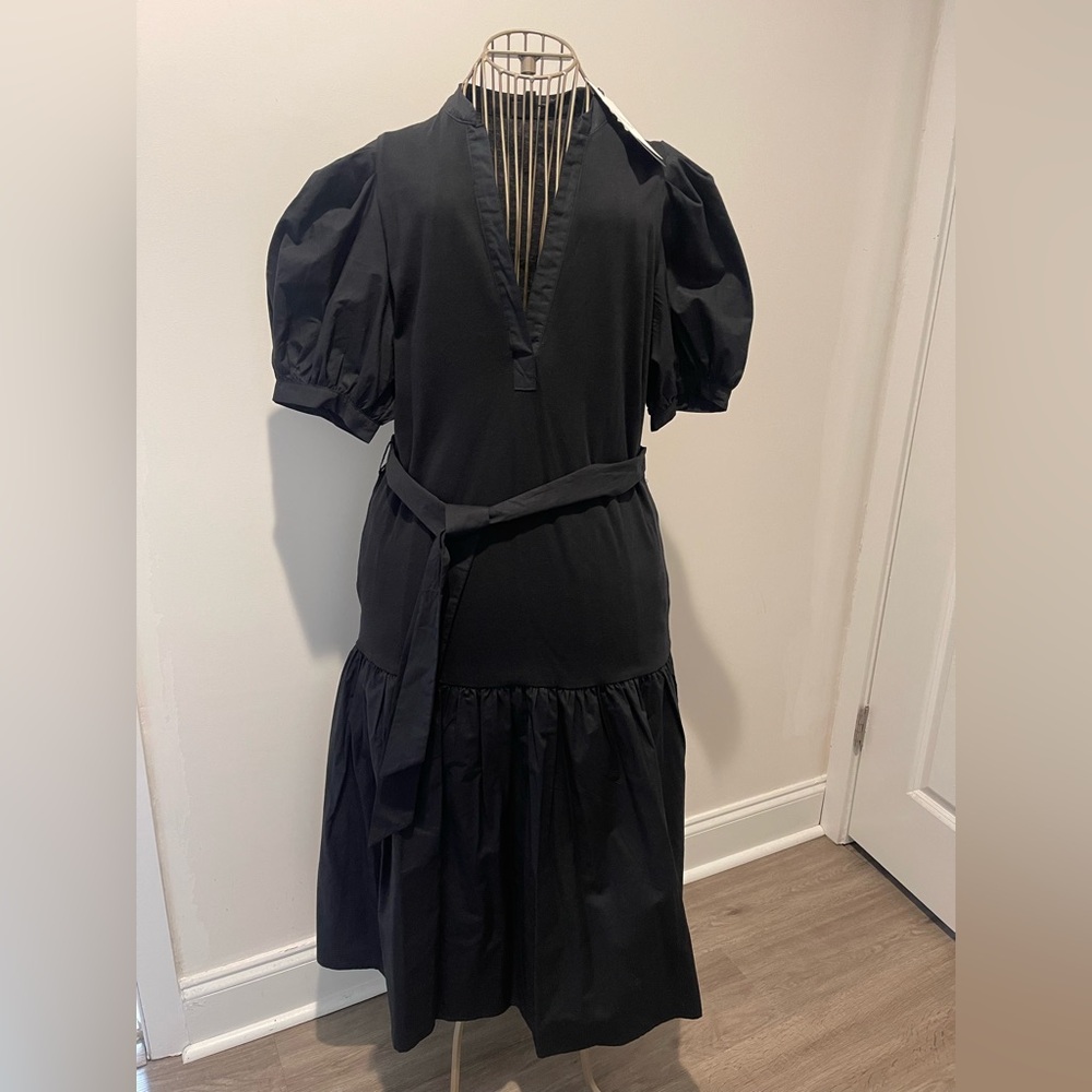 Who What Wear Black Midi Dress with Puff Sleeves